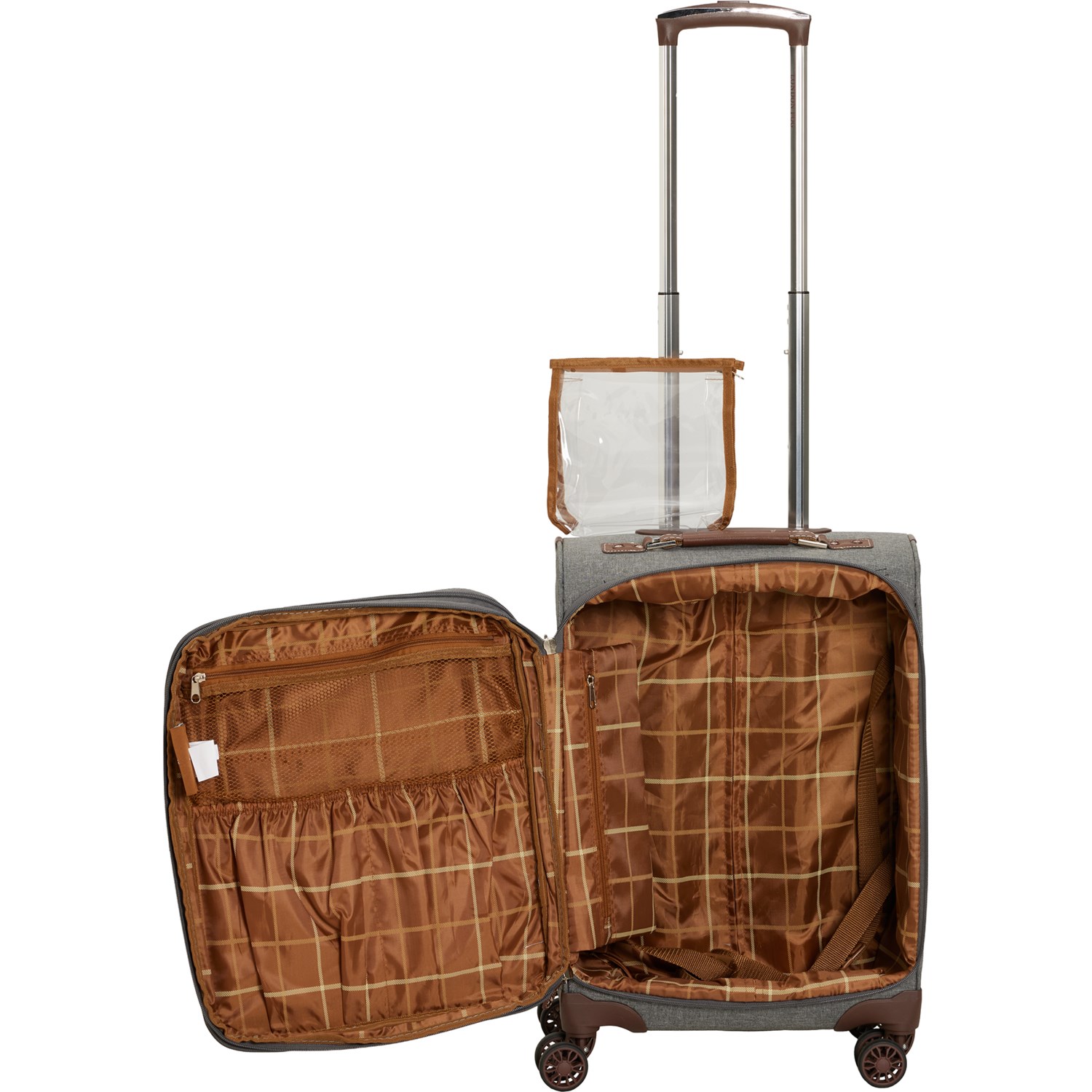 (取寄) ロンドン フォグ 20インチ ウェストミンスター キャリーオン スピナー スーツケース - ソフトサイド, エクスパンダブル, グレイ London Fog 20” Westminster Carry-On Spinner Suitcase - Softside, Expandable, Grey Heather-Chestnut  Grey Heather/Chestnut London Fog 20” Westminster Carry-On Spinner Suitcase - Softside