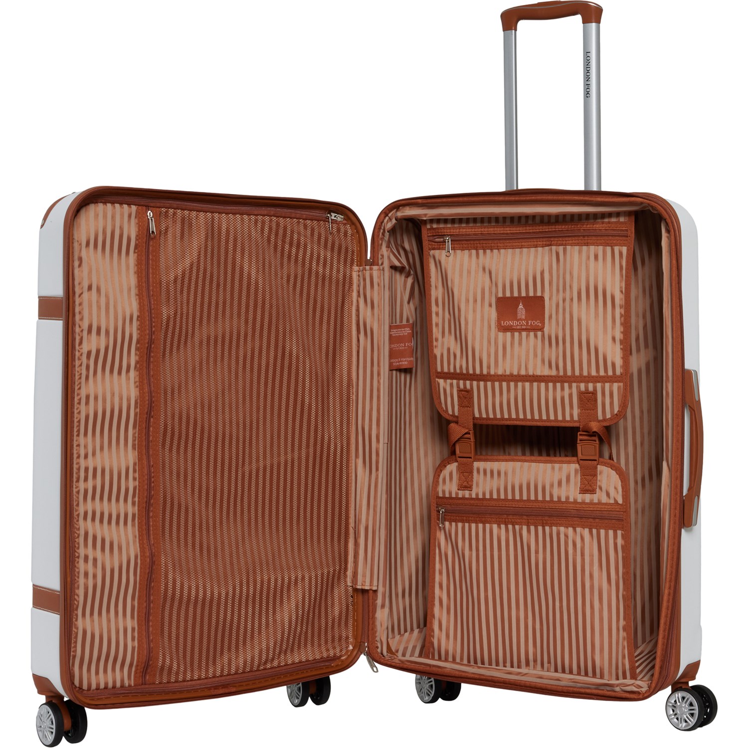 (取寄) ロンドン フォグ 28インチ ビンテージ リ スピナー - ハードサイド, エクスパンダブル, London Fog 28” Vintage II Spinner - Hardside, Expandable, White-Caramel  White/Caramel London Fog 28” Vintage II Spinner - Hardside, Expandable, White