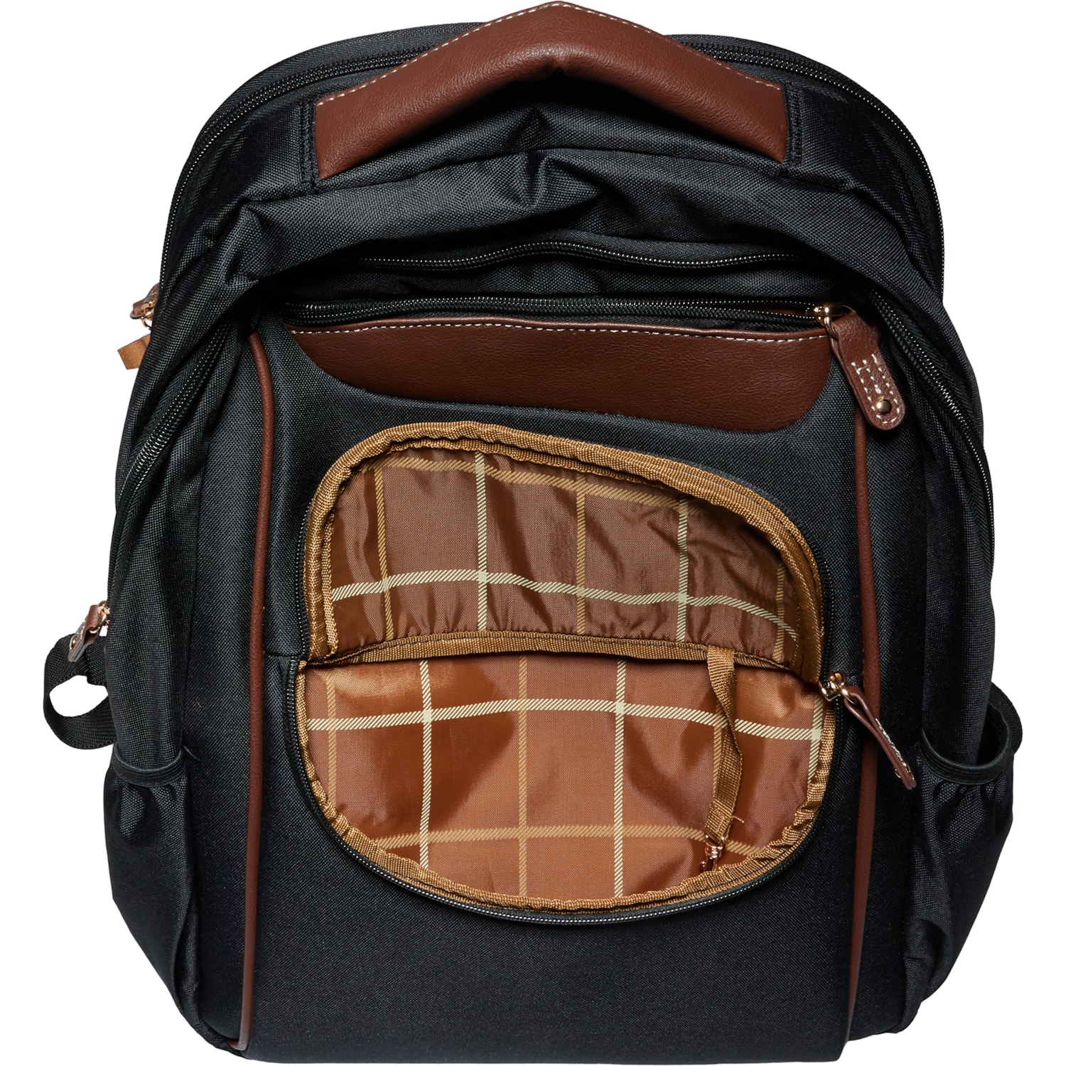 London Fog Black Quilted Nylon Backpack with Adjustable Straps and Gold Detail London Fog Westminster DLX Backpack - Black-Chestnut - Save 33% main image 3