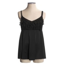 Longitude Ruffled Swimdress - Spaghetti Strap (For Plus Size Women) in Black - Closeouts
