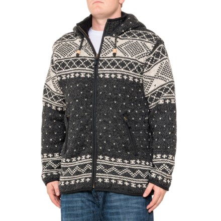 Lost Horizons Zurich Full-Zip Fleece-Lined Sweater - Wool in Black Natural