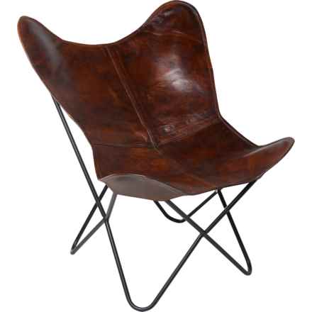 LR Home Genuine Leather Butterfly Chair - 30x30x35” in Brown