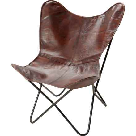 LR Home Genuine Leather Butterfly Chair - 30x35x36” in Brown