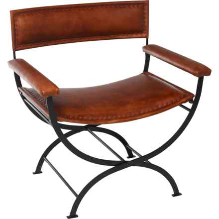 LR Home Genuine Leather Chair with Metal Frame - 28x17x31” in Brown
