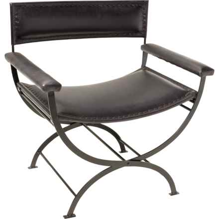 LR Home Genuine Leather Chair with Metal Frame - 29x19x32” in Black