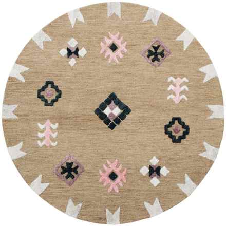 LR Resources Geometric Hand-Hooked Wool Rug - 5’ Round, Taupe in Taupe