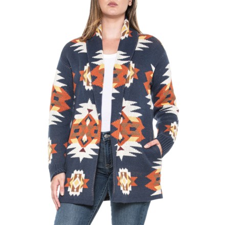 Lucky Brand Jersey Intarsia Aztec Print Long Cardigan Sweater