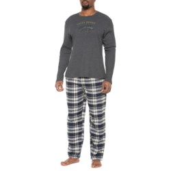 Lucky Brand Bear Shirt and Flannel Pants Sleep Set - Long Sleeve in Charcoal Heather Grey/ Blue Blueberry Plaid