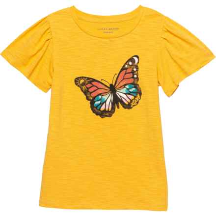 Big Girls Butterfly Scene T-Shirt - Short Sleeve in Yolk Yellow