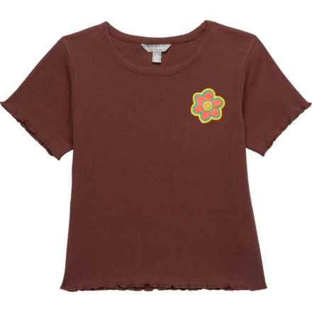 Big Girls Smiley Flower T-Shirt - Short Sleeve in Brown Stone
