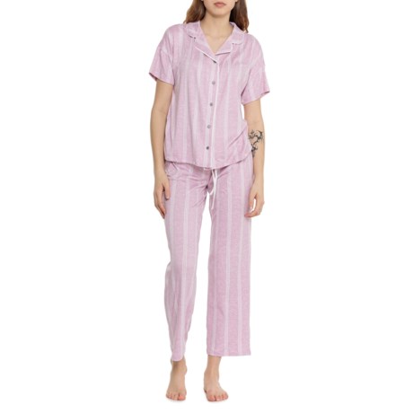 Lucky Brand Brushed Striped Pajamas - Short Sleeve in Heather Mauve