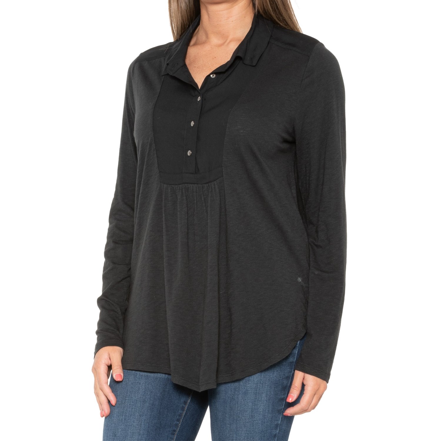 Lucky Brand Collared Yoke Solid Knit Shirt Long Sleeve