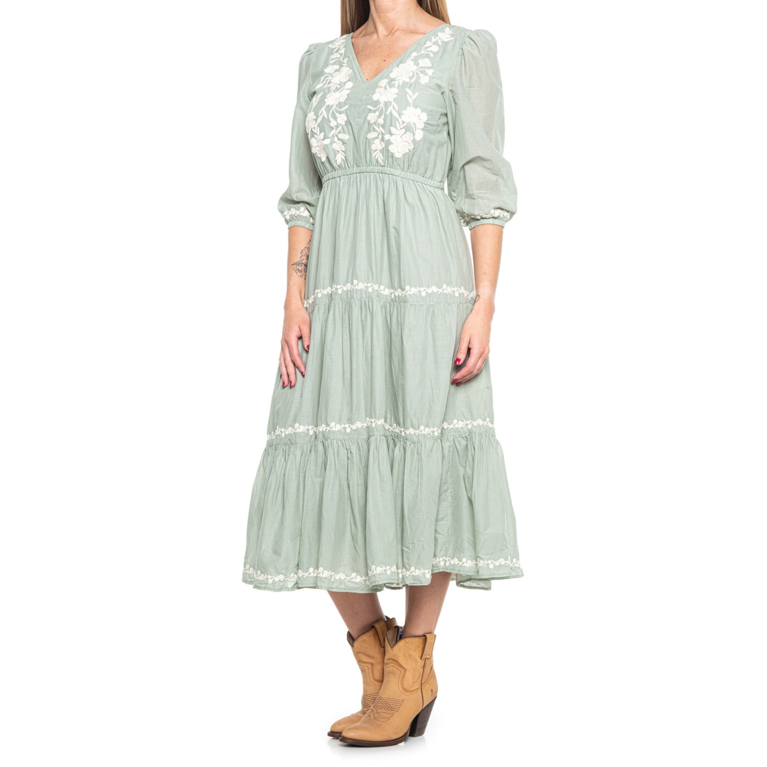Embroidered Tiered Midi Dress 