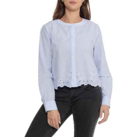 Lucky Brand Eyelet Blouse - Long Sleeve in Blue And White Stripe