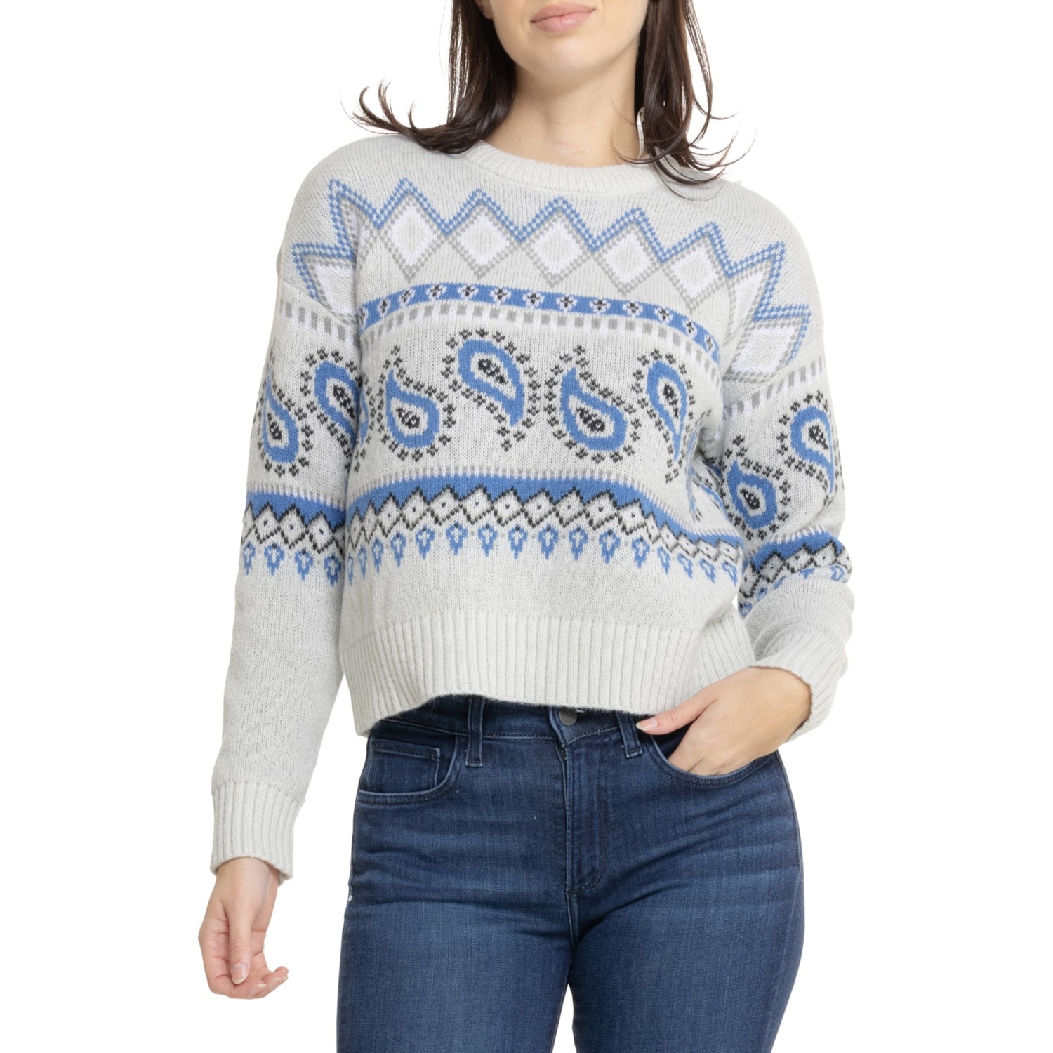 Suéter Lucky Brand Fair Isle Para Mujer - Patrón Festivo, Mezcla Acrílico/nailon/lana, Cuello Redondo