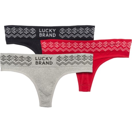 3-Pack Lucky Brand Fair Isle Logo Ribbed Seamless Womens Thong