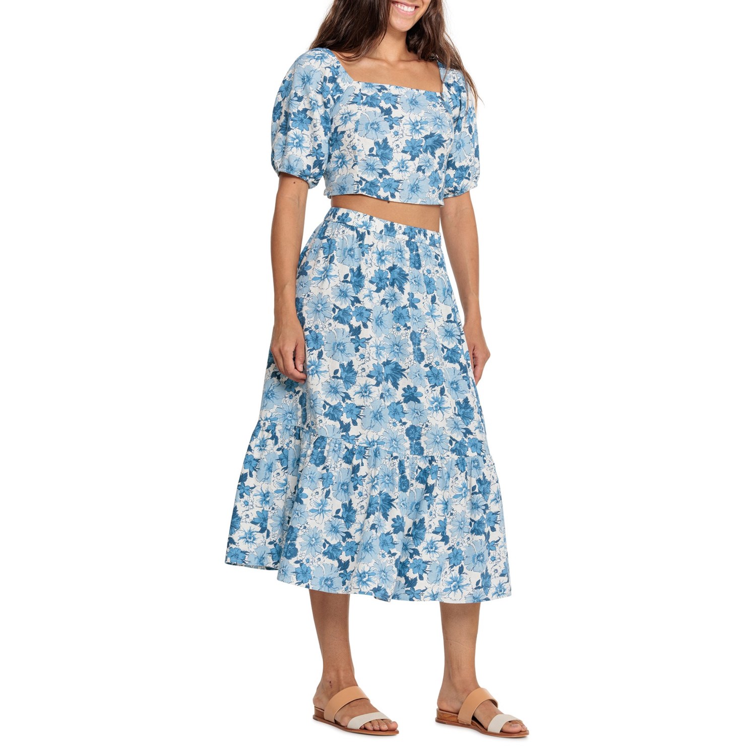 Fashionable Printed Shirt With Blue Skirt Set main image 1