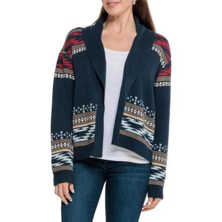 Lucky Brand Jacquard Cardigan Sweater - Open Front in Ocean Deep