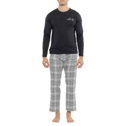 Lucky Brand Jersey Henley and Flannel Pajamas - Long Sleeve in Jet Black/December Sky Plaid