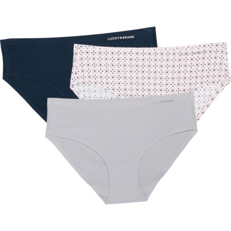 Lucky Brand Laser-Bonded Panties - 3-Pack, Hipster in Crystal Pink/Silver Sconce/Blue Iris