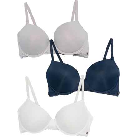 Lucky Brand Micro and Lace Trim Light Lift Demi Bras - 3-Pack in Blur Iris/Gardenia/Sivler Sconce