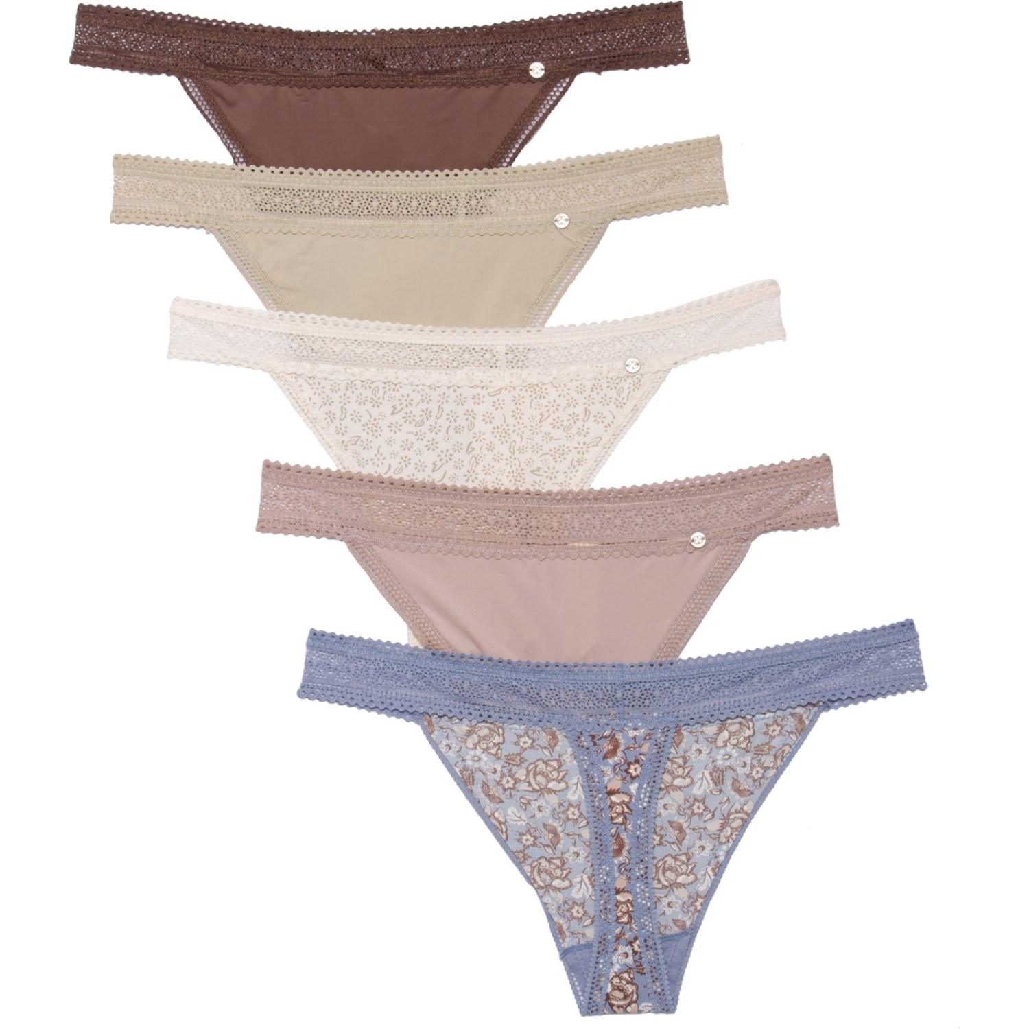 Lucky Brand Microfiber N Lace Trim Panties 5Pack, Thongs