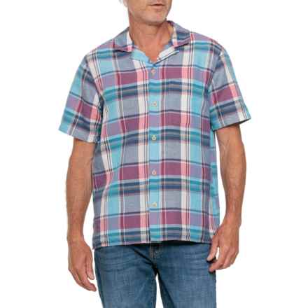 Lucky Brand Plaid Camp Shirt - Linen, Short Sleeve in Blue/Red