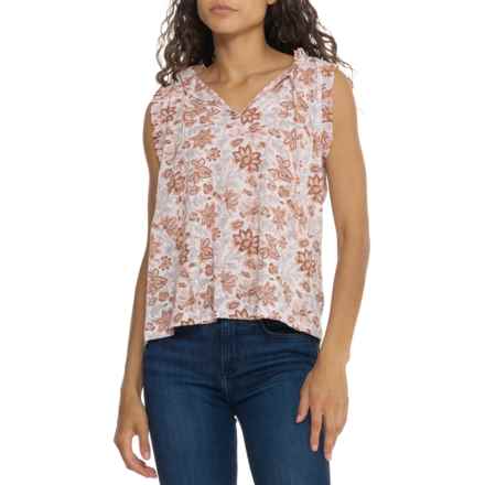 Lucky Brand Ruffle Notch Neck Tank Top in Pink Multi