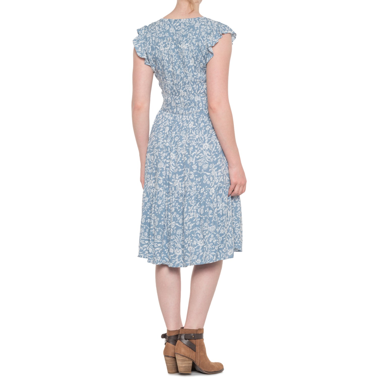 Lucky Brand Ruffle Trim Smocked Midi Dress (For Women)