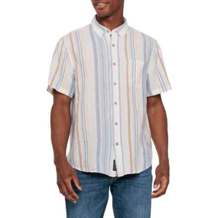 Lucky Brand San Gabriel Shirt - Linen, Short Sleeve in Blue Multi Stripe