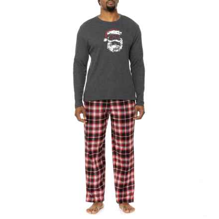 Santa Thermal Flannel Pajamas - Long Sleeve in Charcoal Heather/ Chili Pepper Plaid