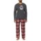 Lucky Brand Santa Thermal Flannel Pajamas - Long Sleeve in Charcoal Heather/ Chili Pepper Plaid
