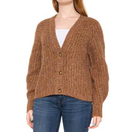 Shaker Knit Raglan Cardigan Sweater - Button Front in Brown