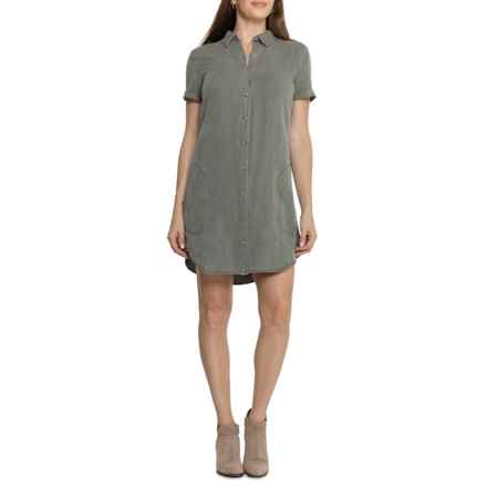 Lucky Brand Shirt Dress with Pockets - Linen, Short Sleeve in Castor Gray Pigment Dye