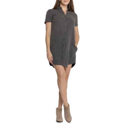 Lucky Brand Shirt Dress with Pockets - Linen, Short Sleeve in Pavement Pigment Dye