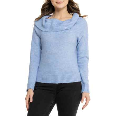 Lucky Brand Solid Off-Shoulder Sweater in Heather Light Blue