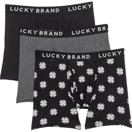 Lucky Brand Stretch Boxer Briefs - 3-Pack in Jet Black/ Jet Black Print/Charcoal Heather Grey