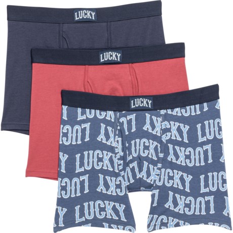 Lucky Brand Stretch Boxer Briefs - 3-Pack in Mood Indigo/Vintage Indigo Print/Earth Red