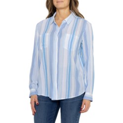 Lucky Brand Stripe Gauze Pocket Shirt - Long Sleeve in Blue Multi