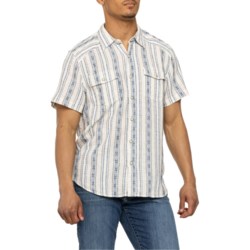 Lucky Brand Striped Dobby Western Shirt - Linen, Short Sleeve in Light Blue Stripe