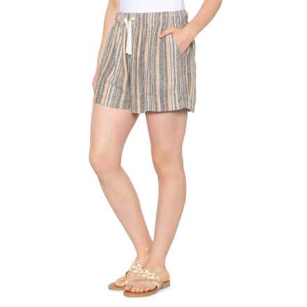 Lucky Brand Striped Paper Bag Shorts - Linen in Black Stripe