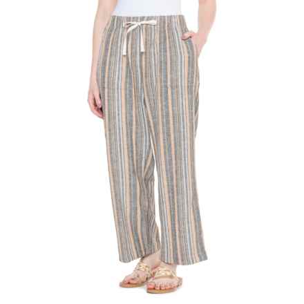 Striped Pull-On Wide-Leg Pants - Linen in Black Stripe