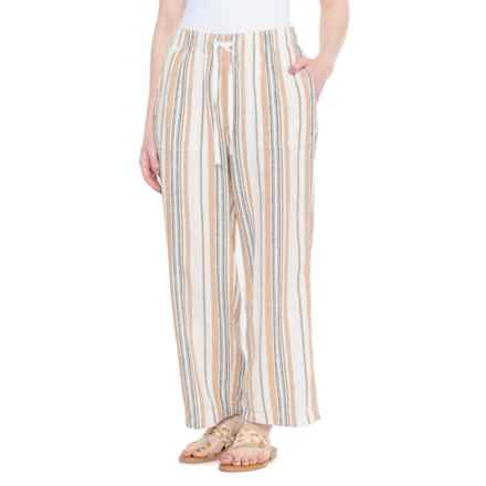 Striped Pull-On Wide-Leg Pants - Linen in Natural Stripe