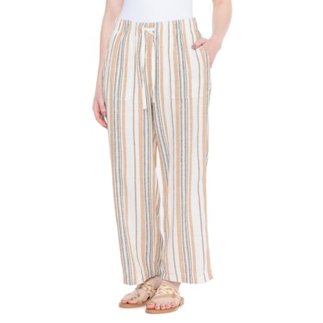 Lucky Brand Striped Pull-On Wide-Leg Pants - Linen in Natural Stripe