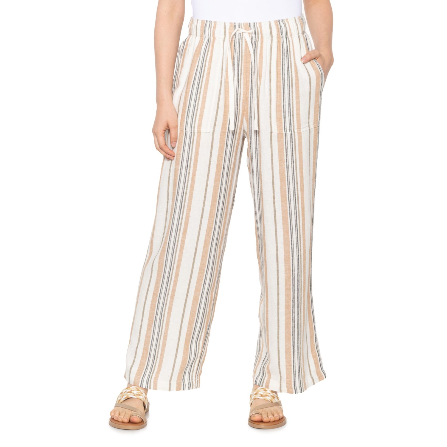 Lucky Brand Striped Pull-On Wide-Leg Pants - Linen