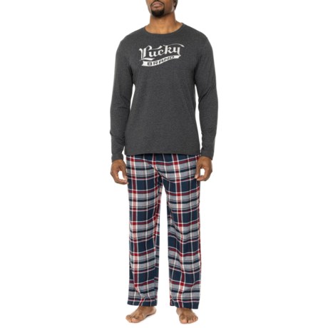 Lucky Brand Supersoft Jersey and Flannel Pajamas - Long Sleeve in Charcoal Heather/ Moonlit Ocean Plaid