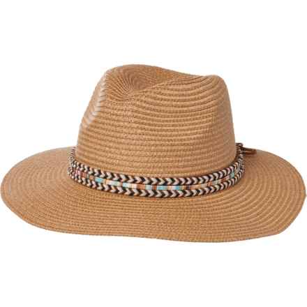 Lulla Tribal Wrap Paper Straw Fedora Hat (For Women) in Tan