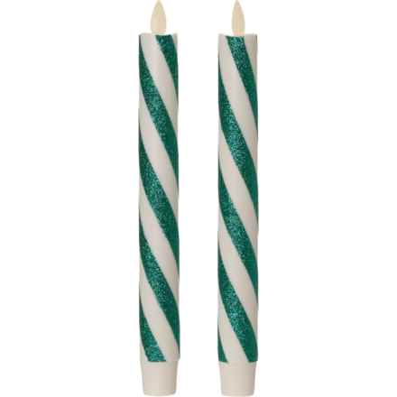 Luminara Candy Cane Glitter Stripe Flameless Candles - 2-Pack, 1x9.5” in Green