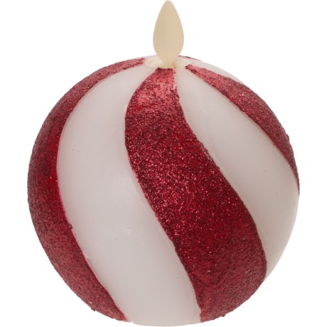 Luminara Candy Cane Glitter Stripe Sphere Flameless Candle - 3.5x4.5” in Red