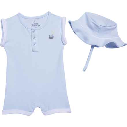 LUXE THREADS Infant Boys Fashion Romper and Hat Set - Short Sleeve in Light Blue